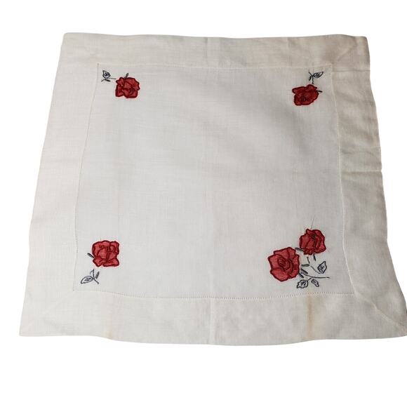 VTG 1960'S WOMENS HANKIE RED ROSE EMBROIDERED FLOWERS BRIDAL WEDDING WHITE - Picture 4 of 12